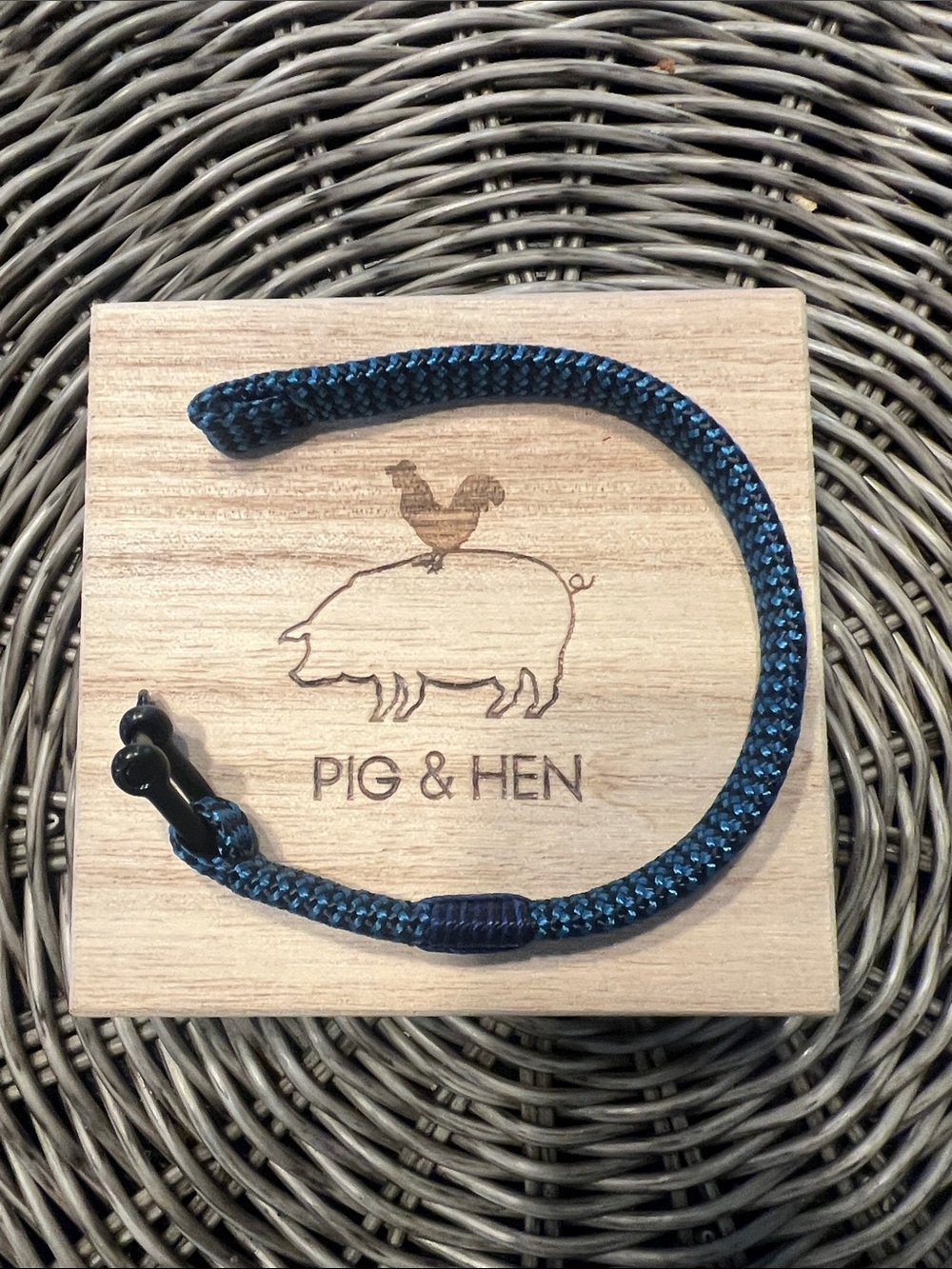 Pig & Hen Vicious Vik Blue Rope Black Bracelet with Black Screw Clasp Like New